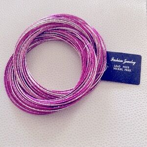Bangle Bracelets- Intertwined Glitter Lead & Nickel Free- Pink/Silver